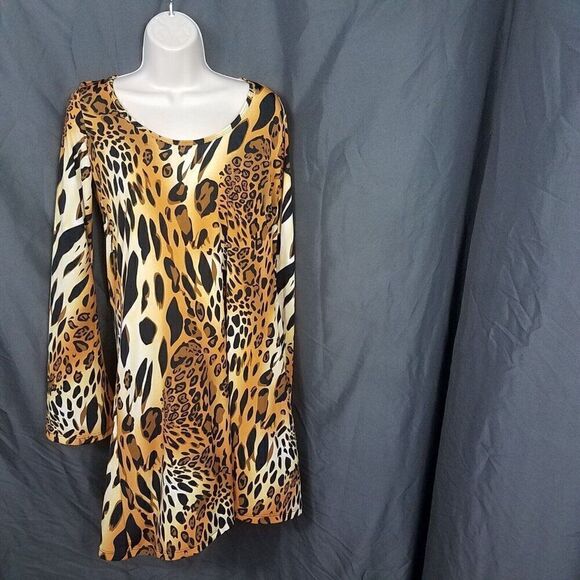 American Twist Medium Cheeta Animal Print Pull On Knee Length Dress Stretch M - Picture 2 of 10